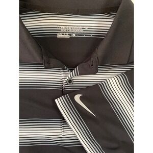 Nike Golf Tour Performance Dri-Fit Men's‎ Large Black Gray White Striped Polo
